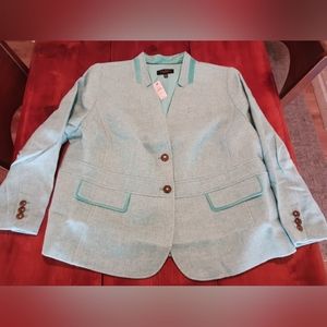 Talbots Seafoam Green Tweed Jacket 20WP 2 Pocket